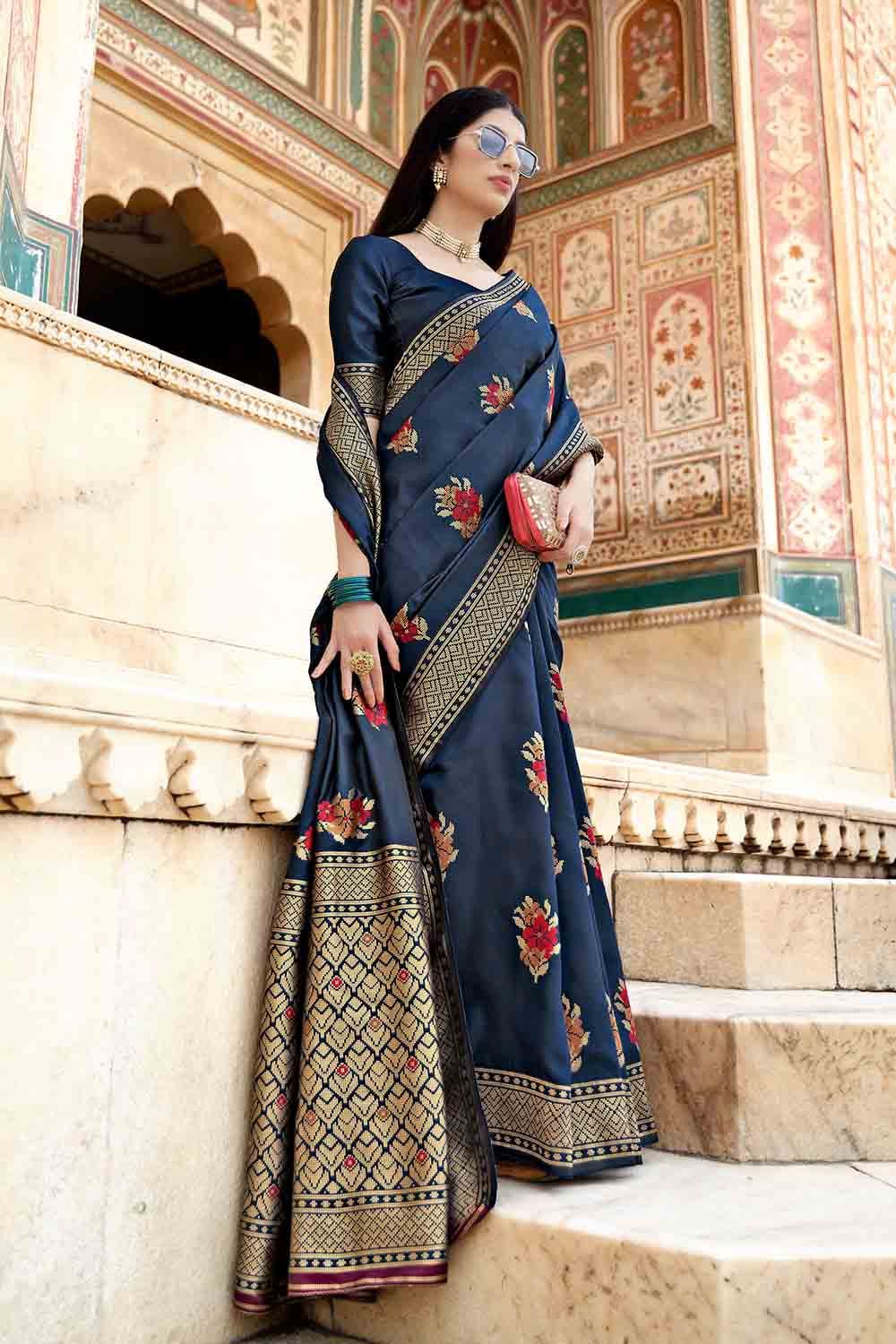 blue banarasi saree