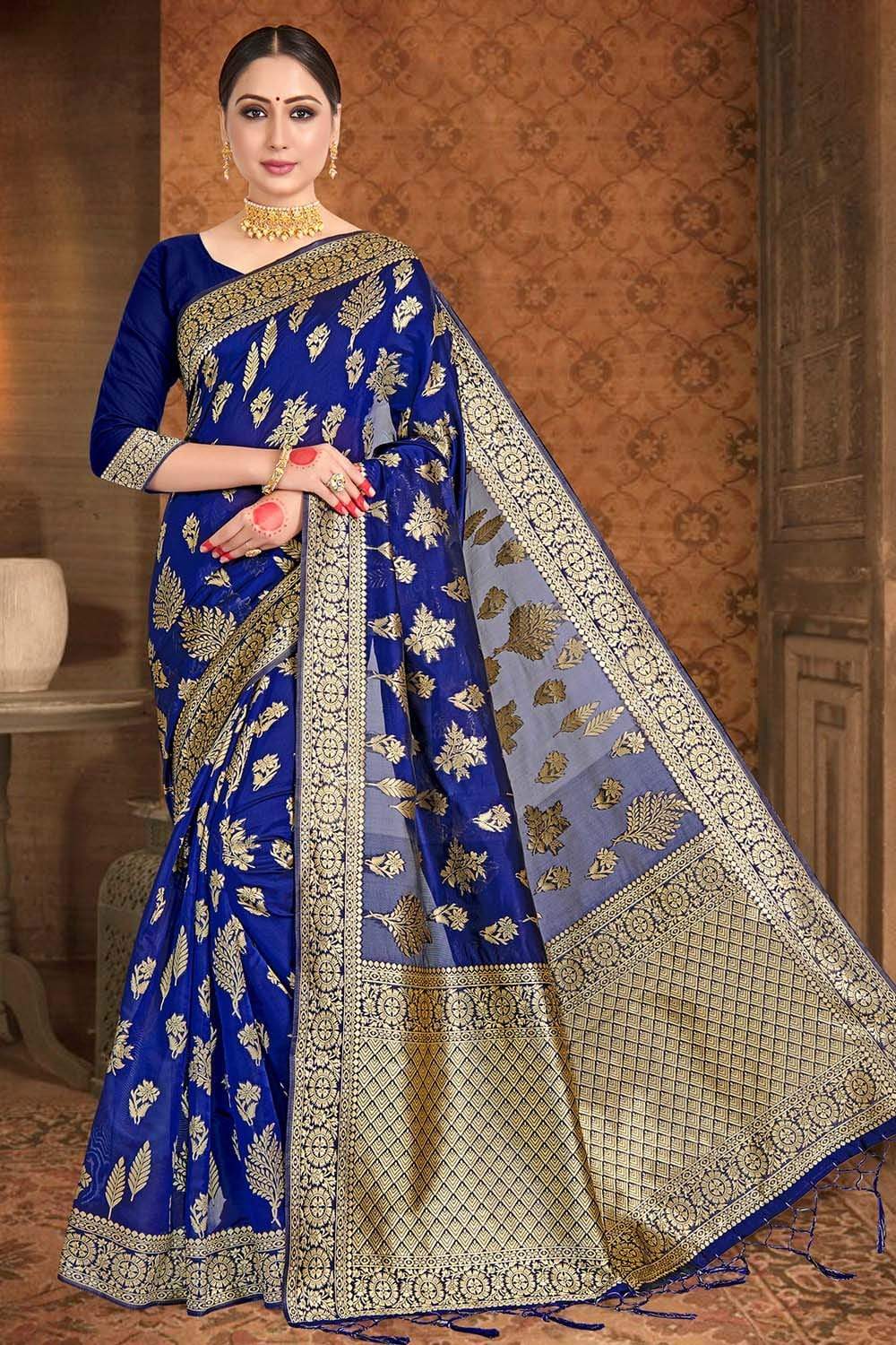 Banarasi Saree Navy Blue Printed Banarasi Saree saree online