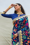 Buy Navy blue zari woven banarasi saree online at best price - Karagiri