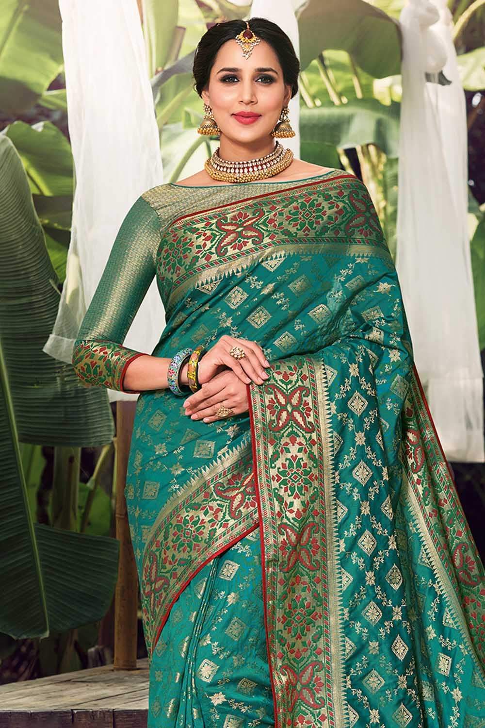 Buy Artichoke Green Zari Woven Banarasi Saree online-Karagiri