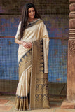 Offwhite woven Banarasi Kataan saree - Buy online on Karagiri - Free shipping to USA