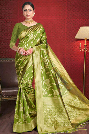 Parrot Green Soft Banarasi Silk Saree With Zari Weaving Work | Blue saree,  Saree, Silk sarees