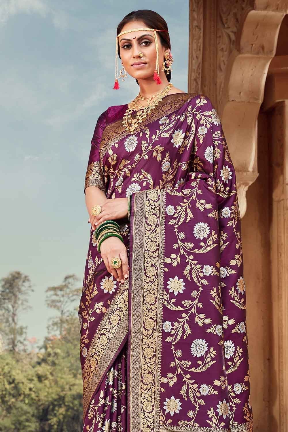 purple banarasi saree