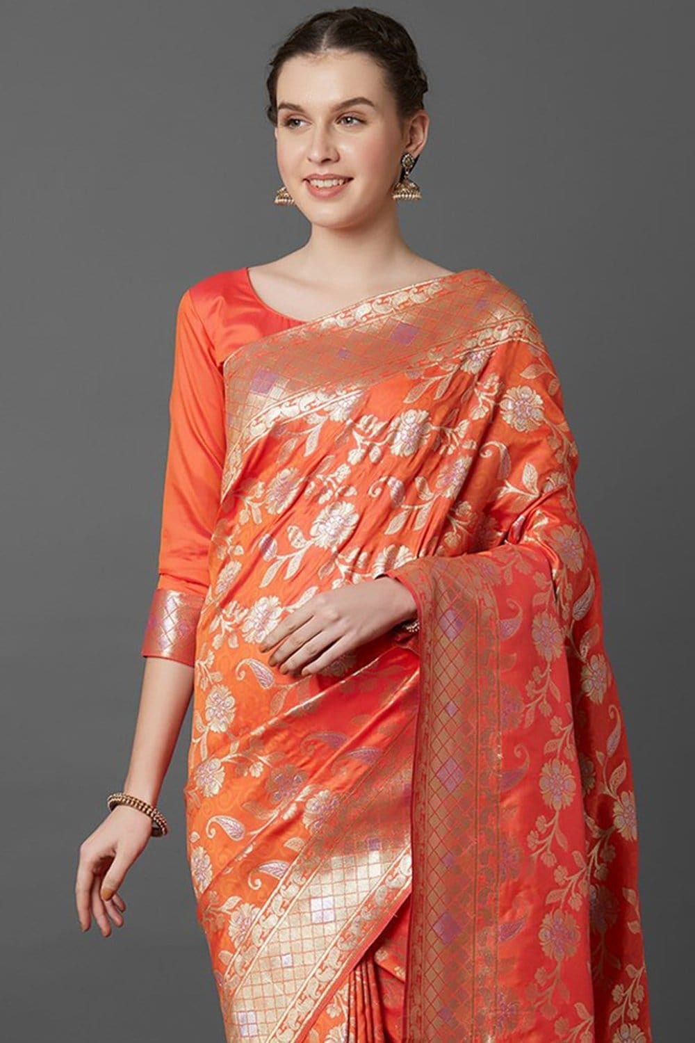 Pastel Orange Jail Woven Bridal Banarasi Saree - Limited Exclusive Bridal Collection