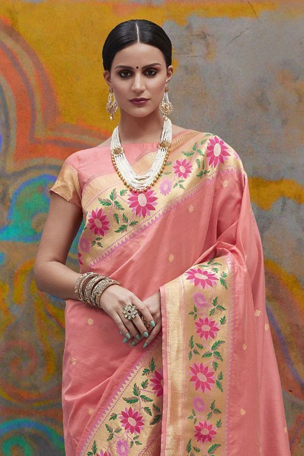 Banarasi Saree Peach Pink Woven Banarasi Brocade Saree saree online