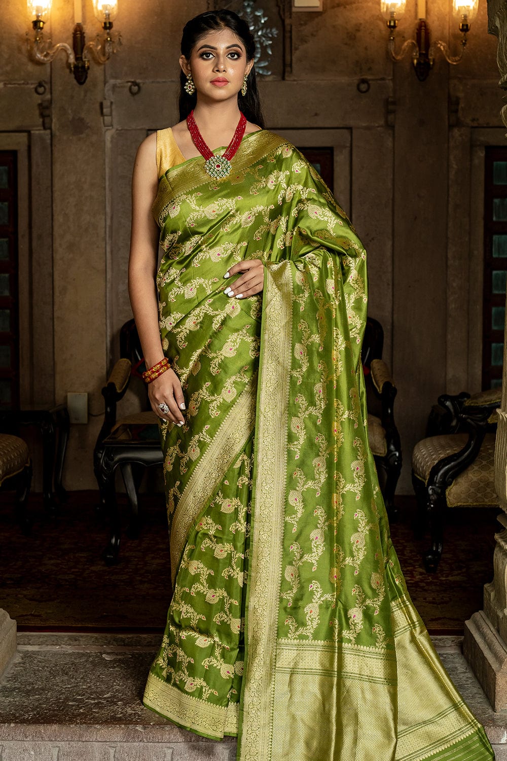 green banarasi saree