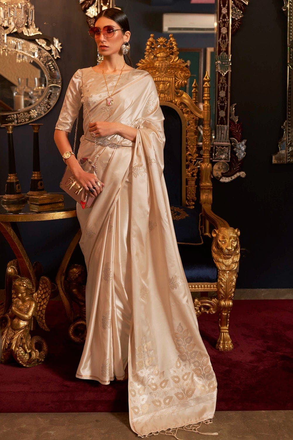 White Pearl Kashmiri Silk Saree for Weddings | Indian Designer Sarees | The  Silk Trend