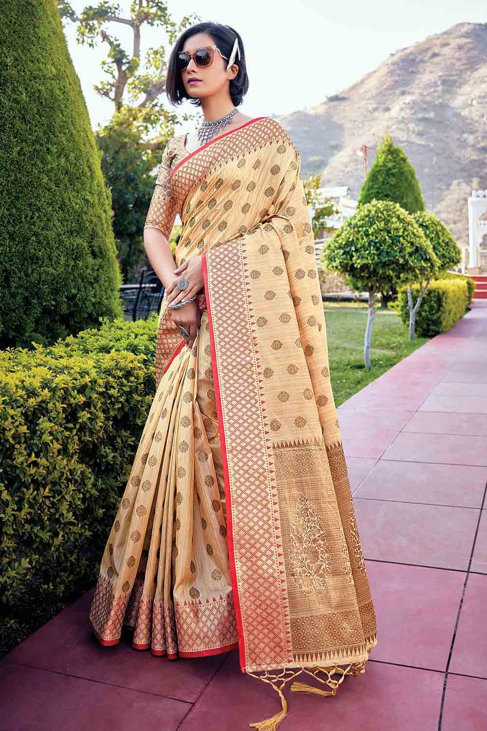 Light Gray Gold White Zari Cotton Silk Banarasi Saree – Wearitage India