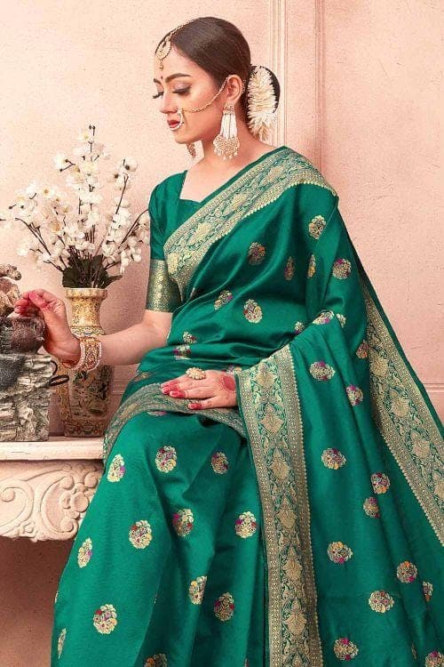 Banarasi Saree Persian Green Banarasi Saree With Meenakari Work saree online