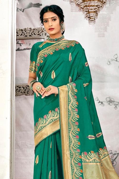 Banarasi Saree Pine Green Zari Motif Banarasi Saree saree online