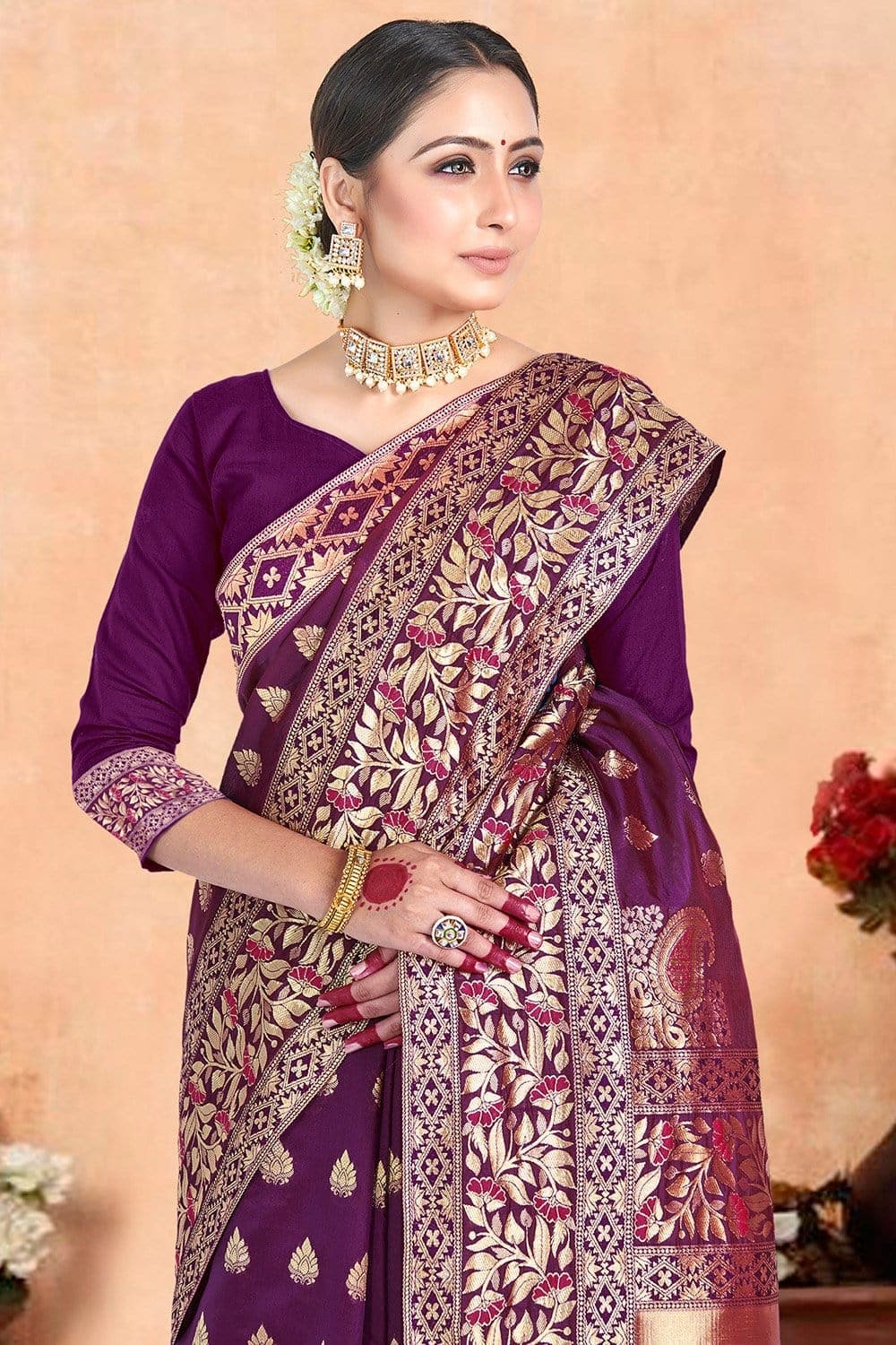 Plum Purple Banarasi Saree