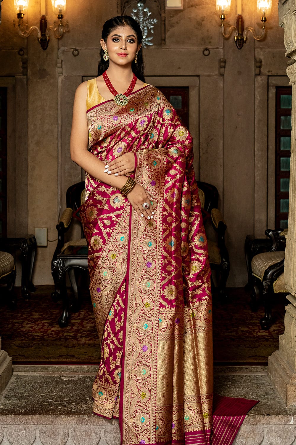 purple banarasi saree