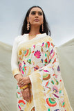 Buy Powder white zari woven banarasi saree online at best price - Karagiri