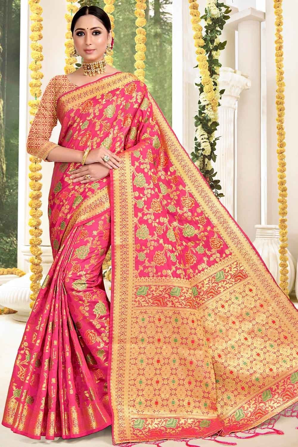 Banarasi Saree Punch Pink Banarasi Saree saree online