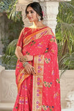 Punch Pink Floral Zari Woven Banarasi Saree