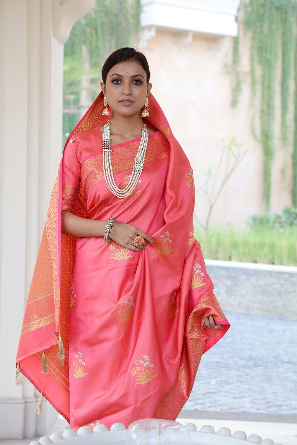 Banarasi Saree Punch Pink Zari Woven Banarasi Saree saree online