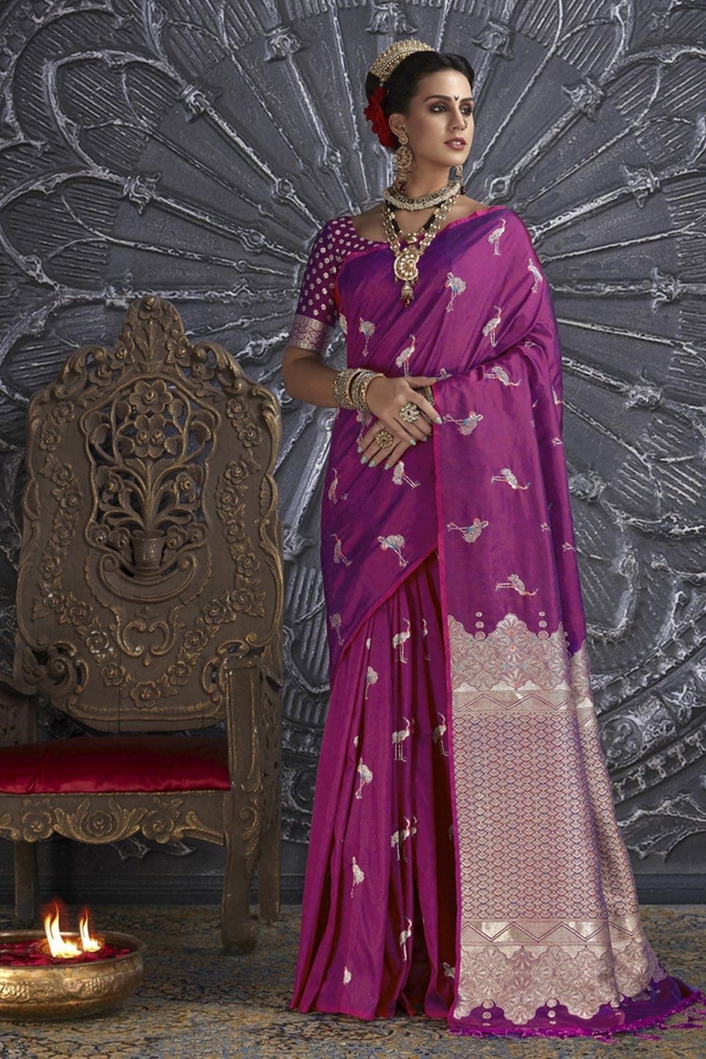 Purple Banarasi Brocade Saree - Buy online on Karagiri - Free shipping to USA