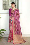 Purple wine woven Banarasi brocade silk saree - Buy online on Karagiri - Free shipping to USA