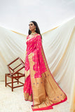 Buy Raspberry pink zari woven banarasi saree online at best price - Karagiri