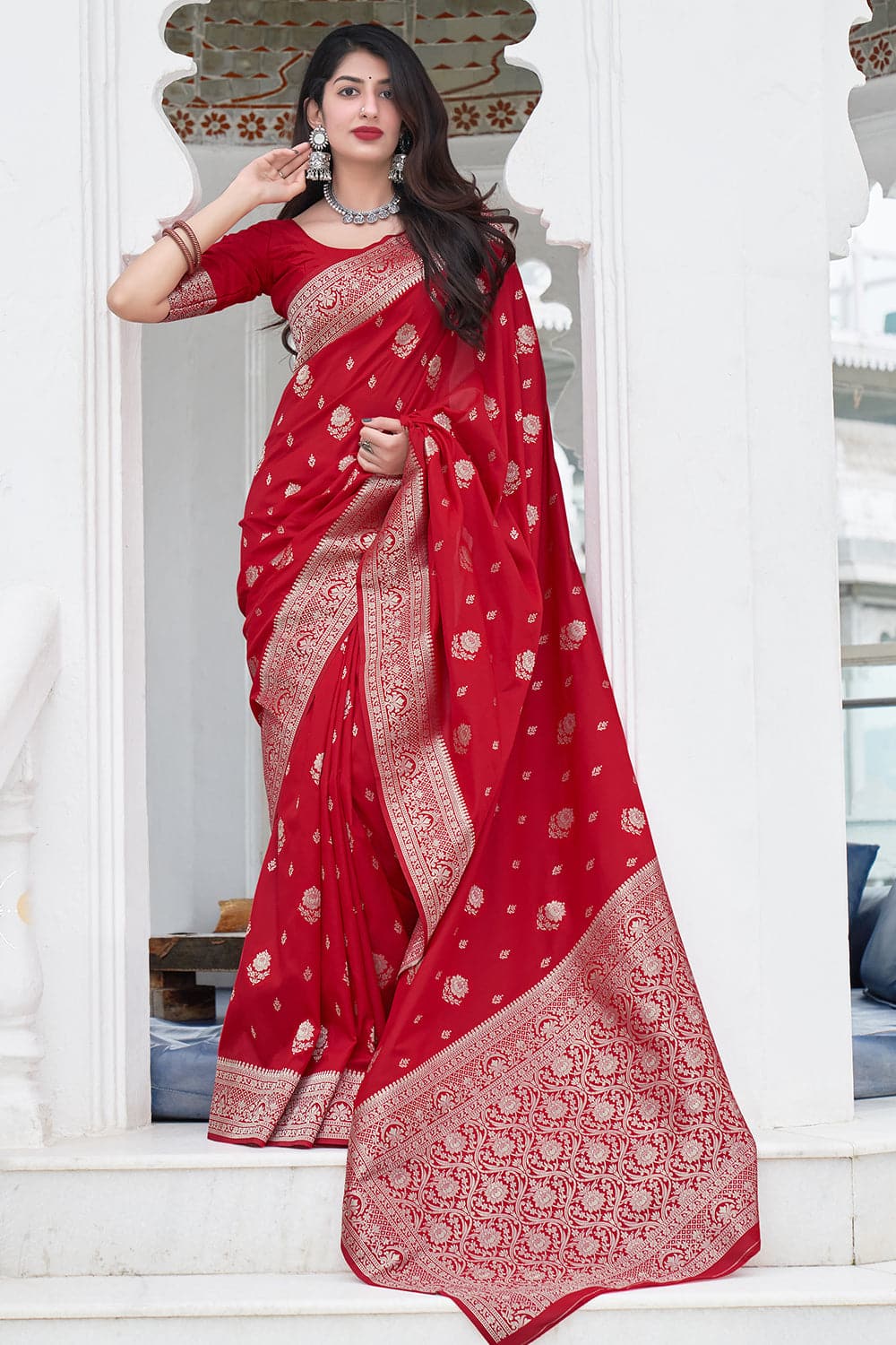 red silk saree