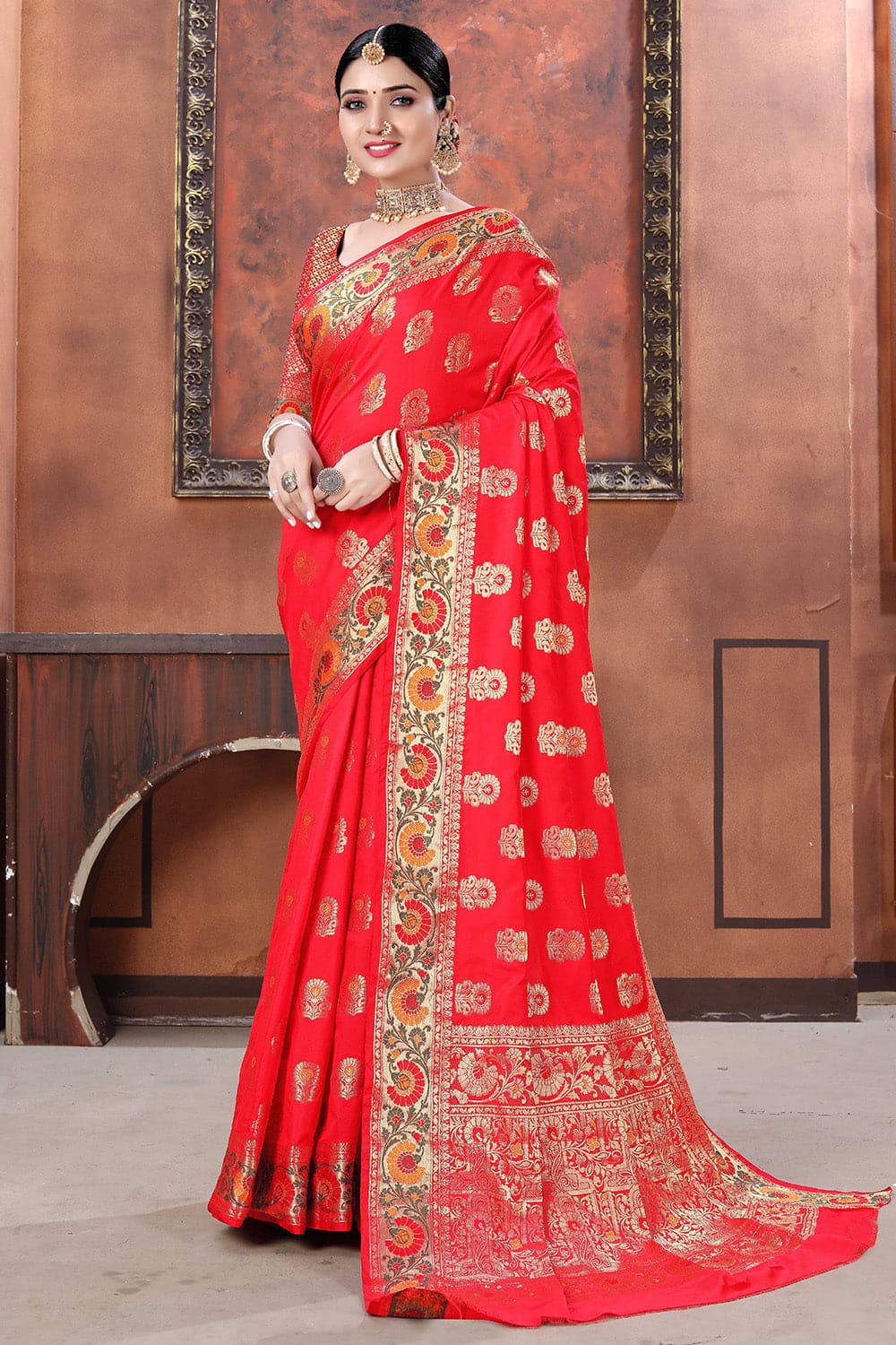 red banarasi saree