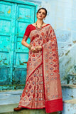Red Meena work golden woven Banarasi Brocadesilk Saree - Buy online on Karagiri - Free shipping to USA