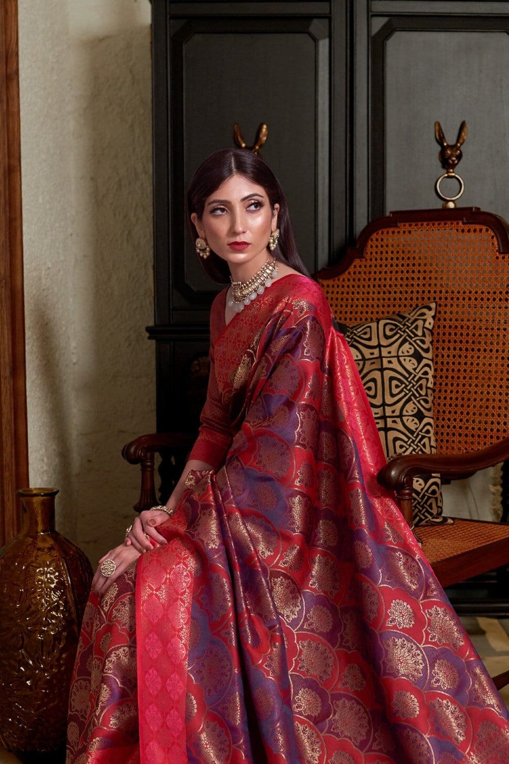 Buy Red violet banarasi saree online at best price - Karagiri