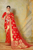 Red woven banarasi brocade Saree - Buy online on Karagiri - Free shipping to USA