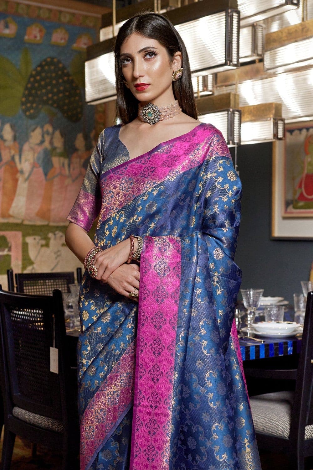 Buy Royal blue banarasi saree online at best price - Karagiri