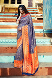 Royal blue woven Banarasi Kataan saree - Buy online on Karagiri - Free shipping to USA