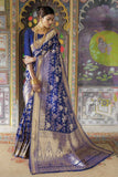 Royal blue zari woven banarasi brocade Saree - Buy online on Karagiri - Free shipping to USA