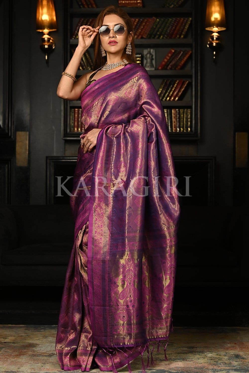 Royal Purple Kanjivaram Saree - Urban Womania