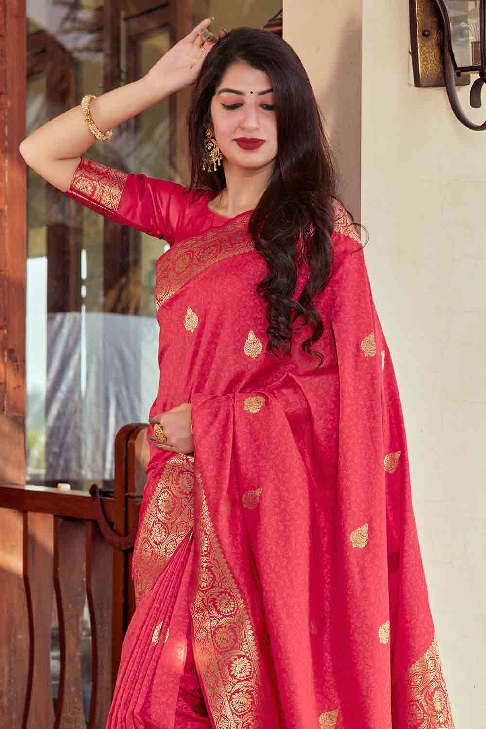 Ruby Pink Banarasi Saree