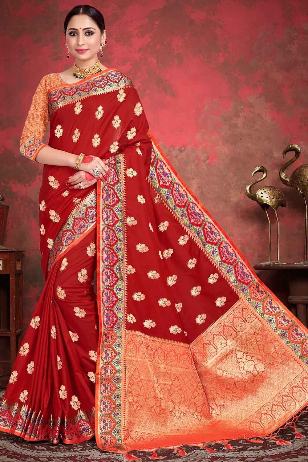 Banarasi Saree Ruby Red Zari Butta Saree saree online