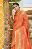 Rusty orange woven banarasi brocade Saree - Buy online on Karagiri - Free shipping to USA