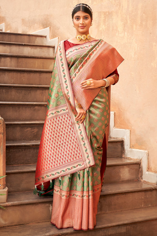 green banarasi saree