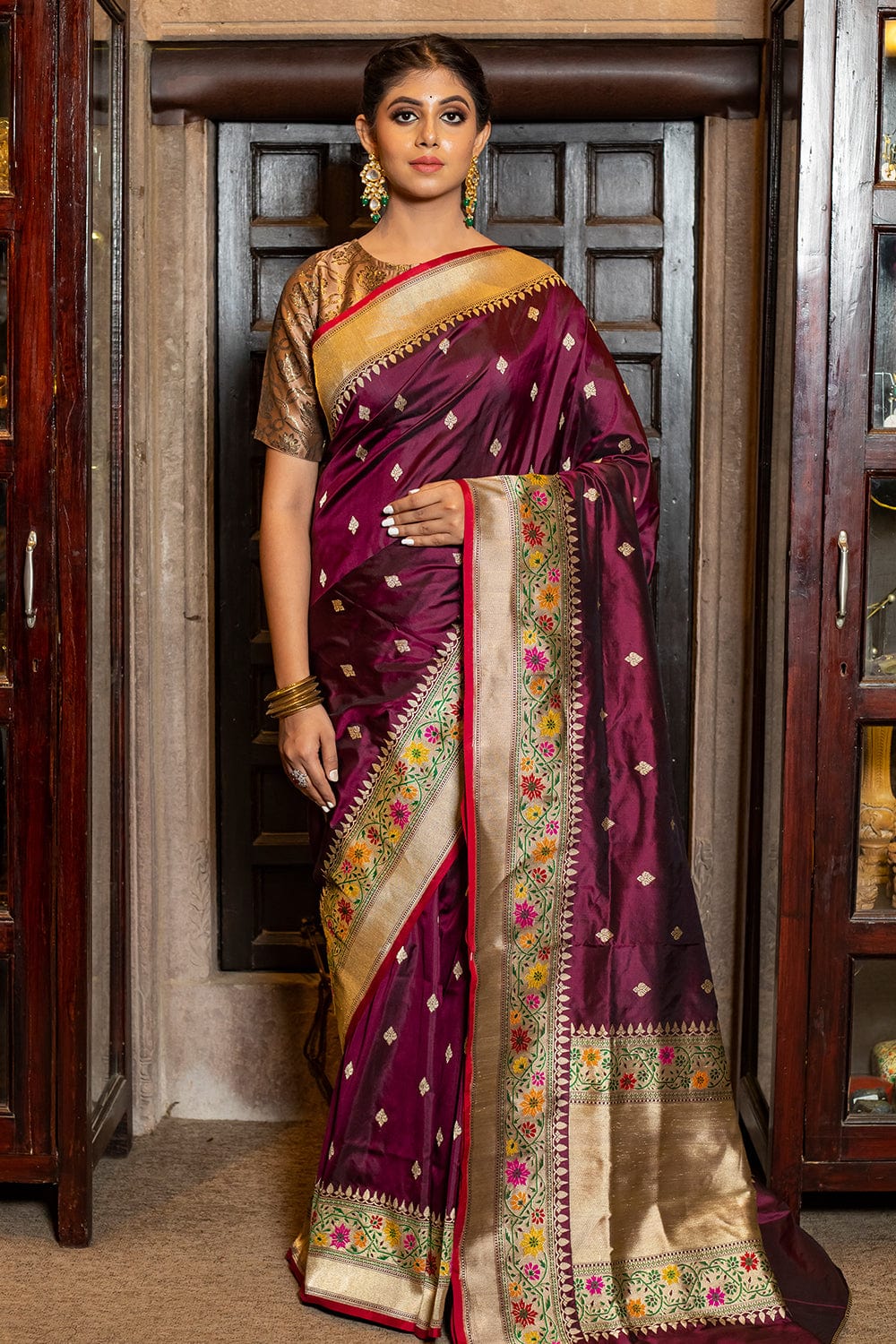 purple banarasi saree