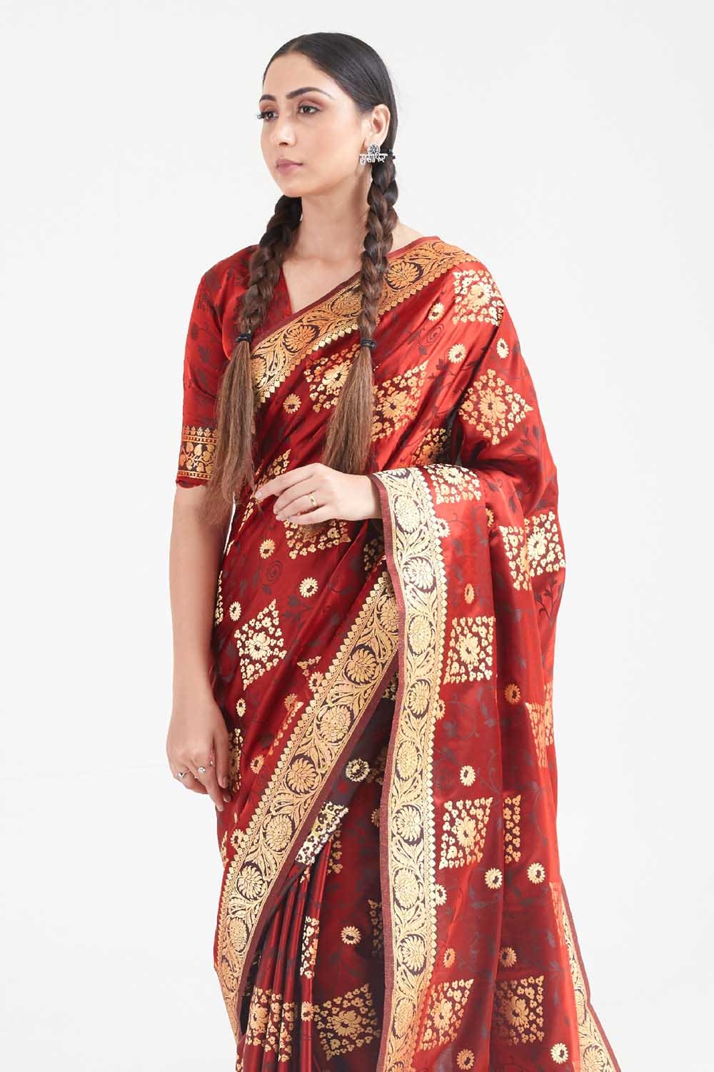 Sangria Red Banarasi Saree