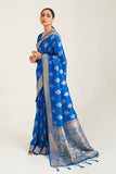 Sapphire Blue Zari Butta Woven Banarasi Saree