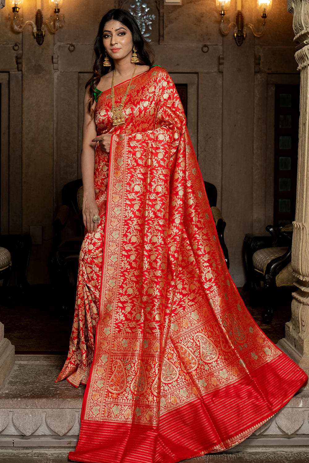 red banarasi saree