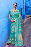 Sea blue woven Banarasi Brocadesilk Saree - Buy online on Karagiri - Free shipping to USA