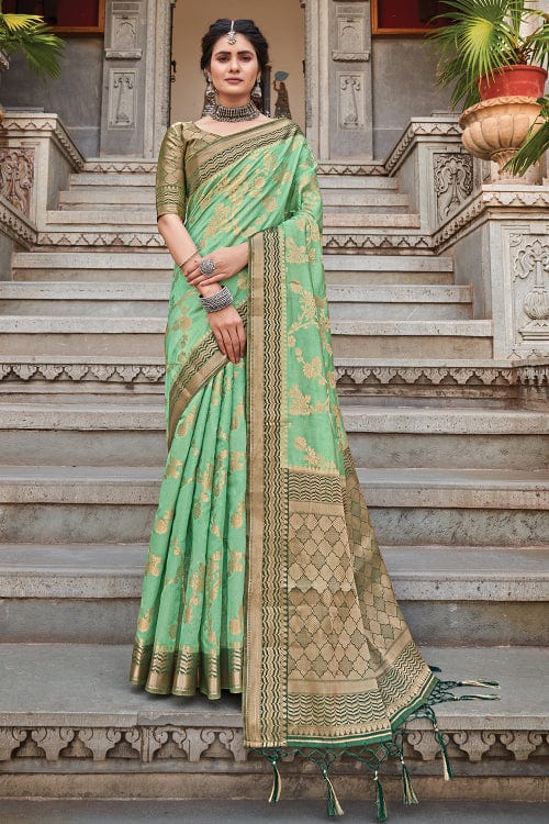 green banarasi saree