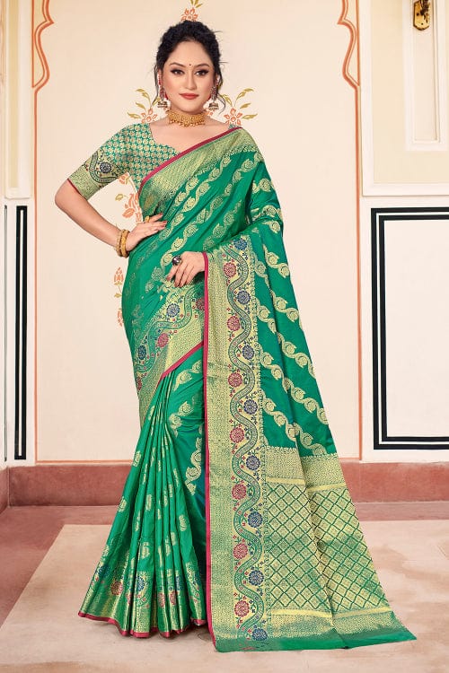 green banarasi saree