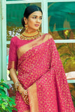 Soft pink woven banarasi brocade Saree - Buy online on Karagiri - Free shipping to USA