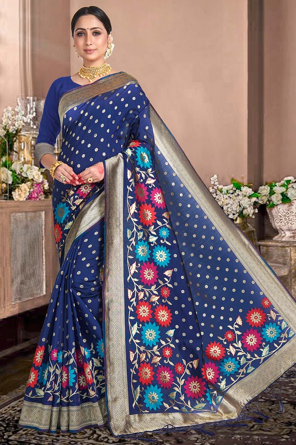 Space Blue Banarasi Saree