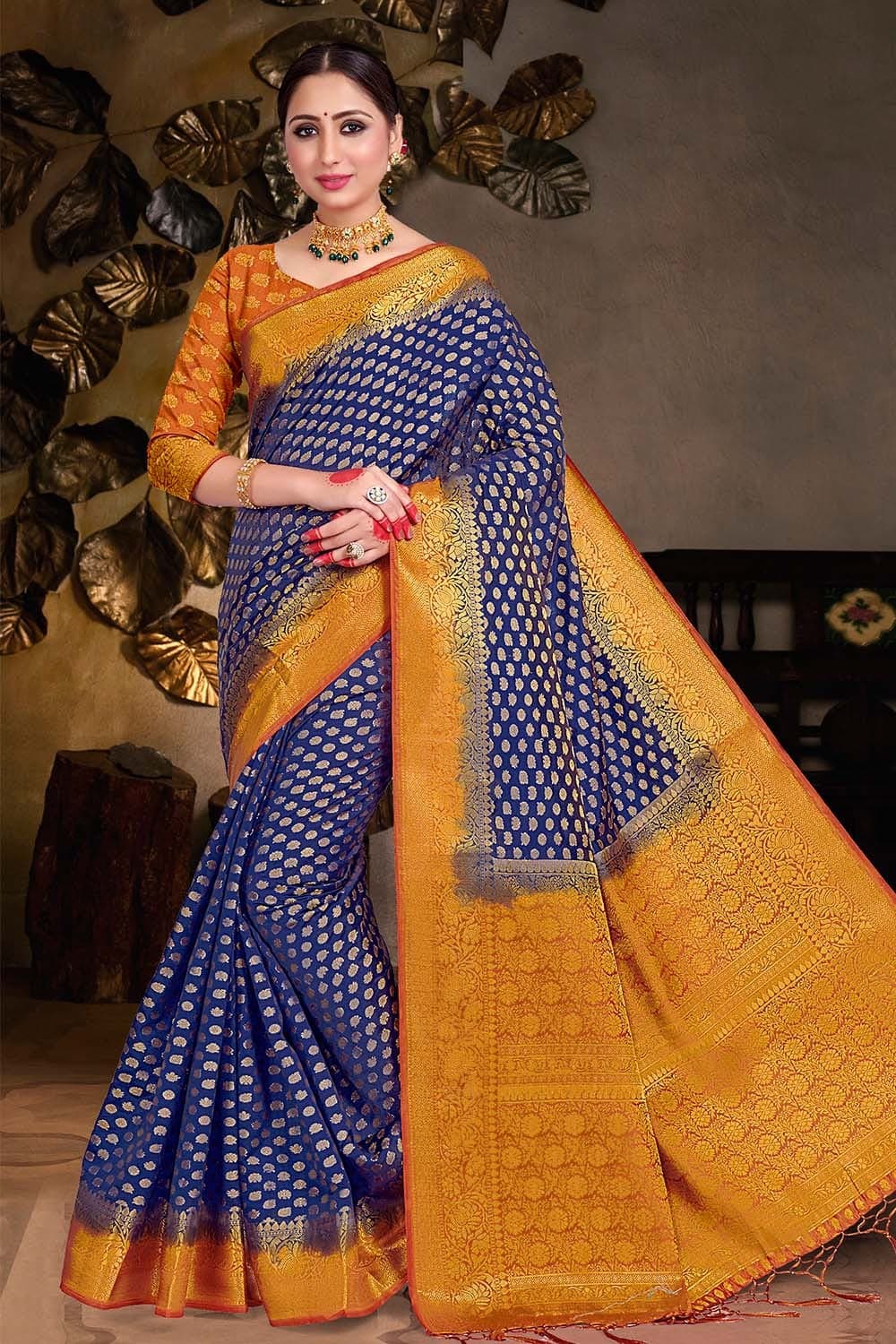 Space Blue Zari Butta Banarasi Saree