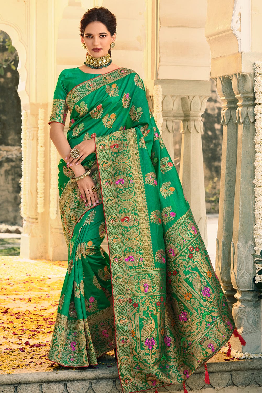 green banarasi saree