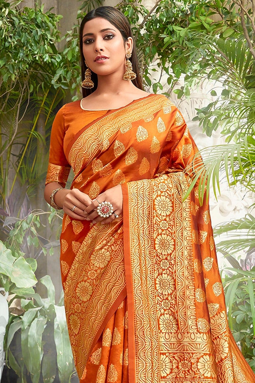 Banarasi Saree Squash Orange Woven Banarasi Brocade Saree saree online