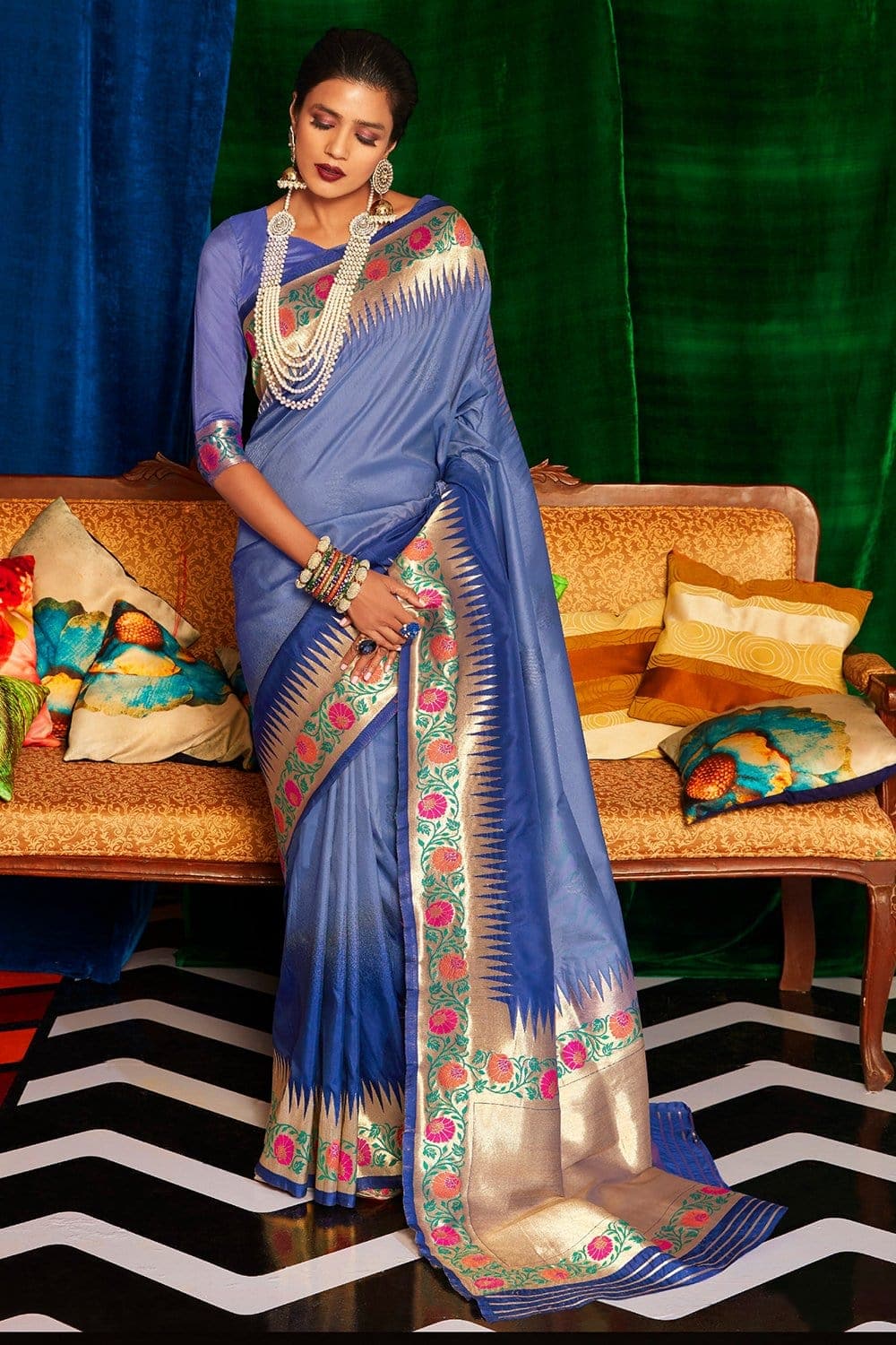 Banarasi Saree Steel Blue Banarasi Saree saree online