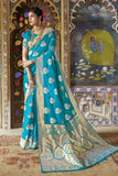 Steel blue zari woven banarasi brocade Saree - Buy online on Karagiri - Free shipping to USA
